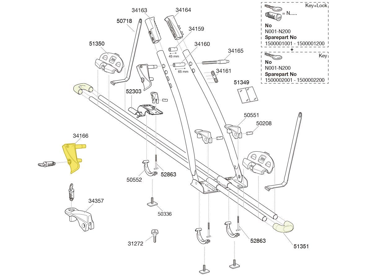 Portabicicletas THULE FreeRide 532 - Repuesto Ajuste c/Llave 34166