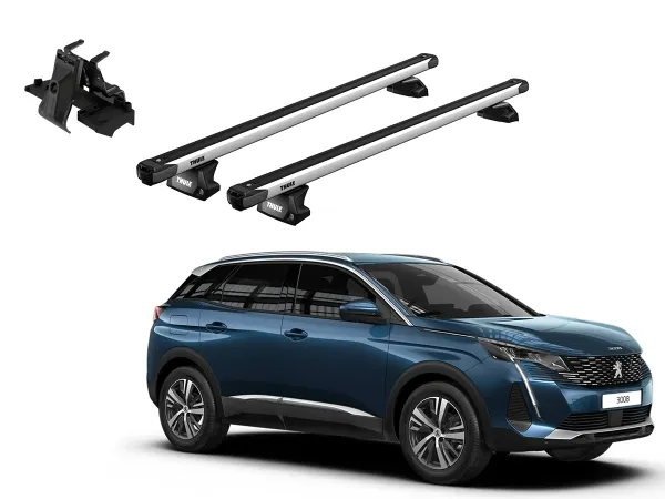 Juego Barras Thule SlideBar PEUGEOT 3008 5p SUV 2017-2024 p/ TECHO c/ Rieles Alineados