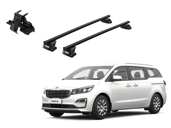 Juego Barras Thule SquareBar Evo KIA Carnival 5p MPV 2015-2021 p/ TECHO c/ Rieles Alineados