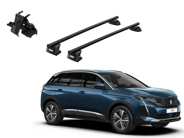Juego Barras Thule SquareBar Evo PEUGEOT 3008 5p SUV 2017-2024 p/ TECHO c/ Rieles Alineados