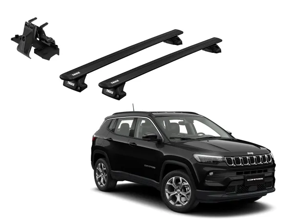 Juego Barras Thule WingBar Evo Black JEEP Compass 5p SUV 2017-AD p/ TECHO c/ Rieles Alineados