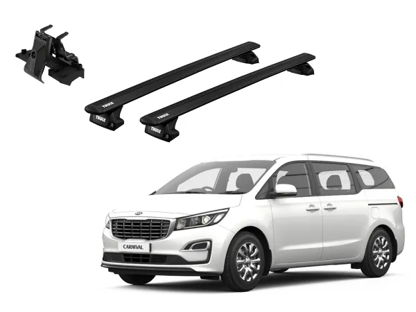 Juego Barras Thule WingBar Evo Black KIA Carnival 5p MPV 2015-2021 p/ TECHO c/ Rieles Alineados