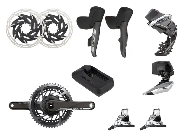 Kit Electrónico Ruta SRAM Red eTap AXS 2x12v Disco Hidráulico HDR 6T FM + Palancas Red D1 170mm DUB 37-50T DM