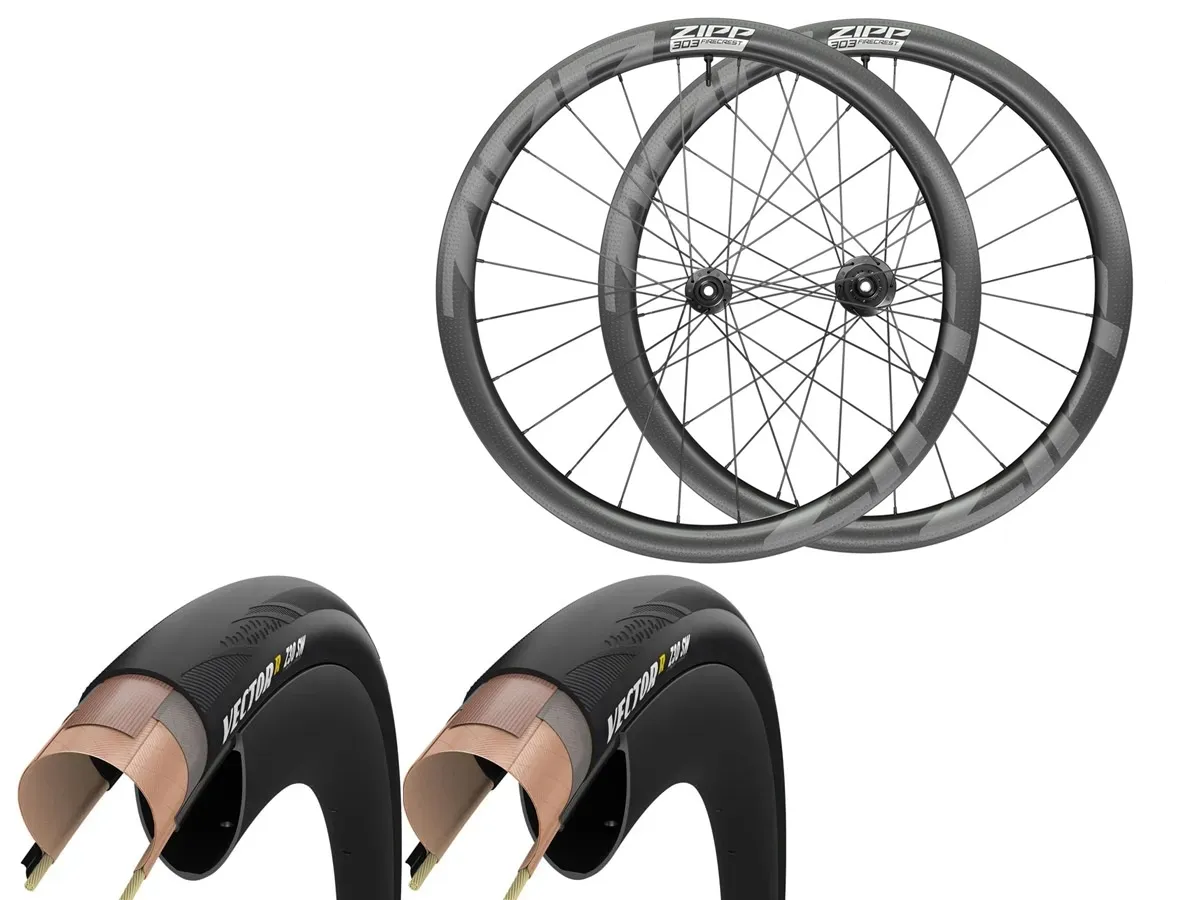 Rueda Zipp Ruta 303 FC Carb Clincher Tubeles XPar 11V SH/SR 700cc 12X142mm + 2u Cubiertas Zipp Goodyear VectorR Z30 SW