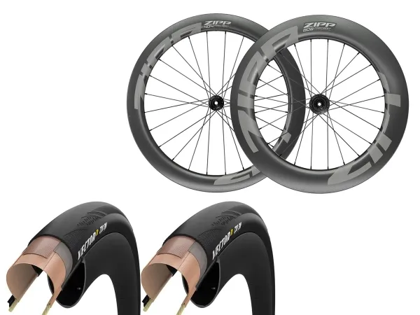 Rueda Zipp Ruta 404/808 FC Carb Clinche Tubeles xPAR SR 700c 100/142mm + 2u Cubiertas Zipp Goodyear VectorR Z35 SW