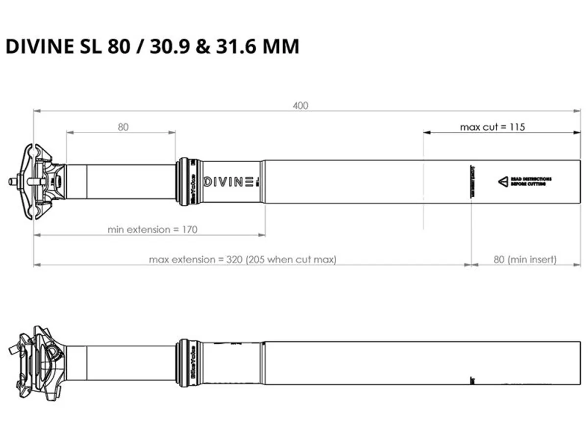 Vela de Asiento BikeYoke Divine SL 400mm 31.6mm 80mm (SIN REMOTE)