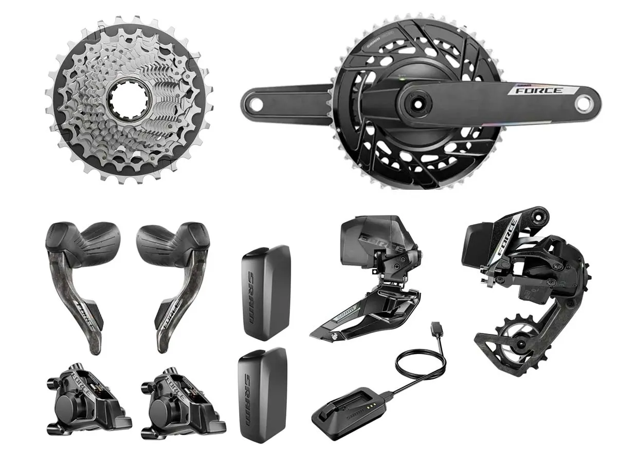 Grupo RUTA SRAM Force AXS E1 2x12v 10-46d 165mm DUB 50-37d PM TM + PAR Freno/Shifter Force AXS (S/Cadena y Disc)