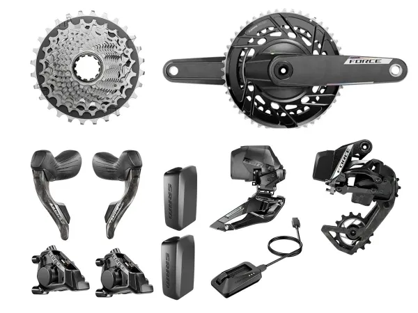 Grupo RUTA SRAM Force AXS E1 2x12v 10-46d 165mm DUB 50-37d PM TM + PAR Freno/Shifter Force AXS (S/Cadena y Disc)