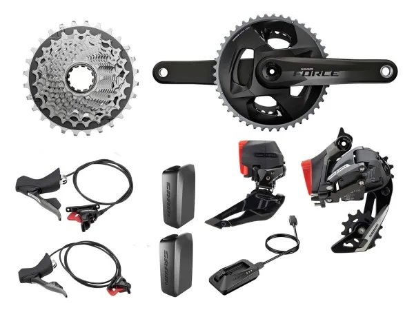 Grupo RUTA SRAM Force D1 2x12v 10-28d 172.5mm DUB 48-35d 107BCD + PAR Freno/Shifter Force eTap AXS (S/Cadena y Disc)