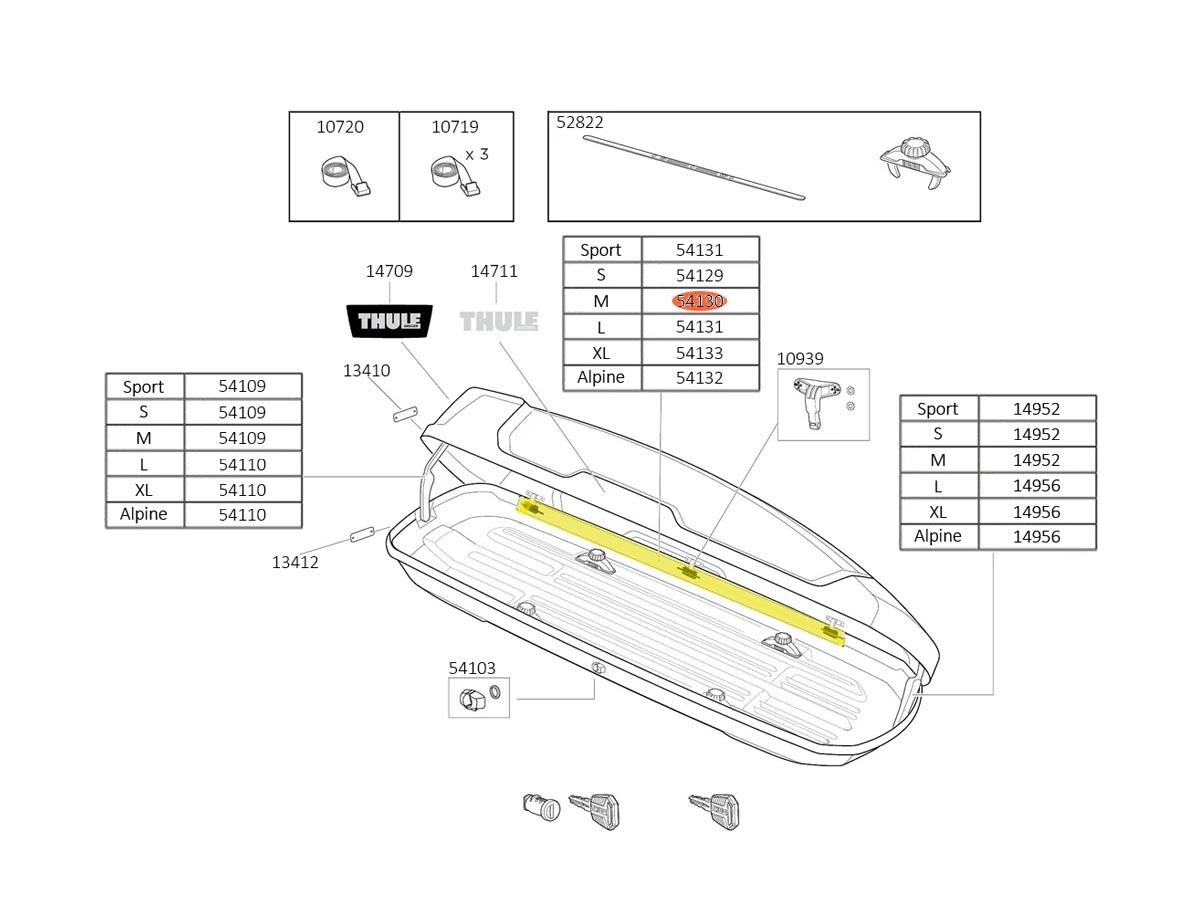 Valija De Techo THULE Force XT 400L M - Repuesto Barra Interior Bisagras 54130