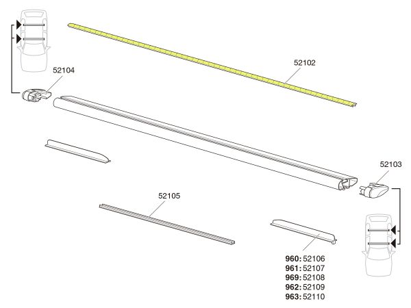 Barra de Techo THULE WingBar - Repuesto Guia de Goma 150cm 52102