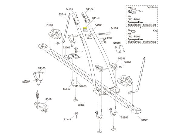 Portabicicletas THULE FreeRide 532 - Repuesto Pieza de Bastidor 45 mm 34159